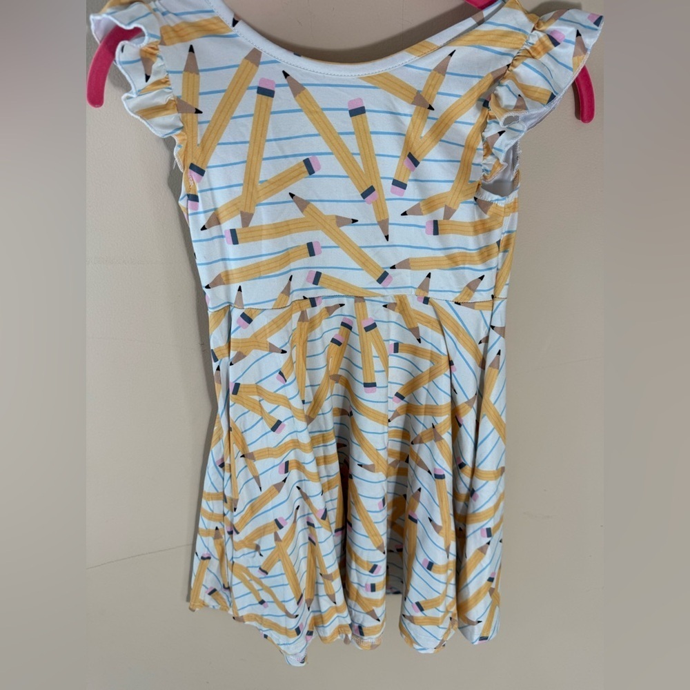 Back to School Flutter Sleeve Pencil novelty Playwear Dress 7T - Picture 2 of 6